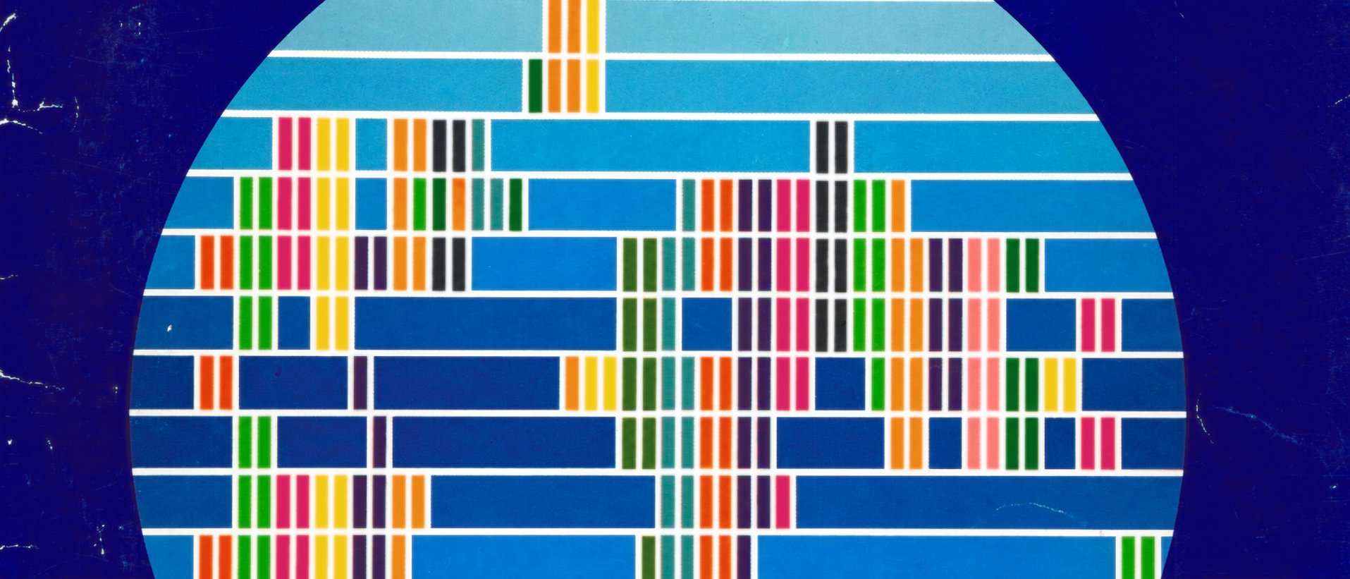 Multicolored bars crossing a blue circle; adapted from the Canadian Commercial Corporation annual report, 1979–80